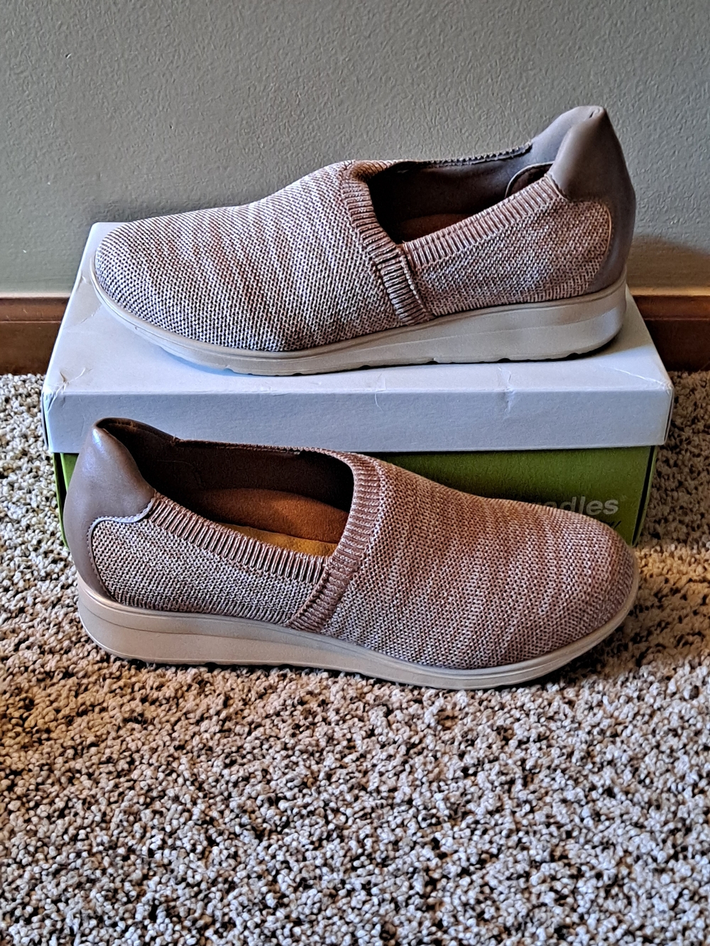 Walking Cradles Slip-On Flats in Taupe and Cream